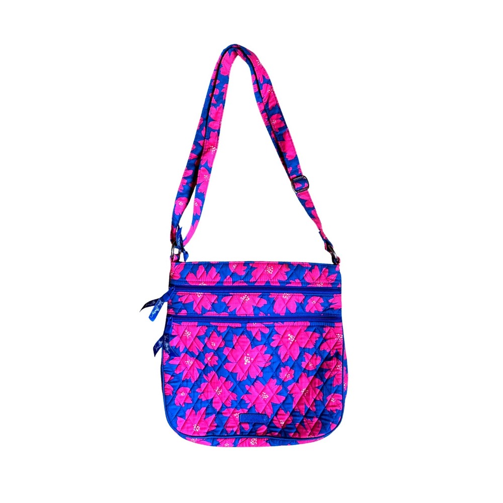 Vera Bradley Quilted Cotton Crossbody Bag Retired Art Poppies Triple Zip Hipster